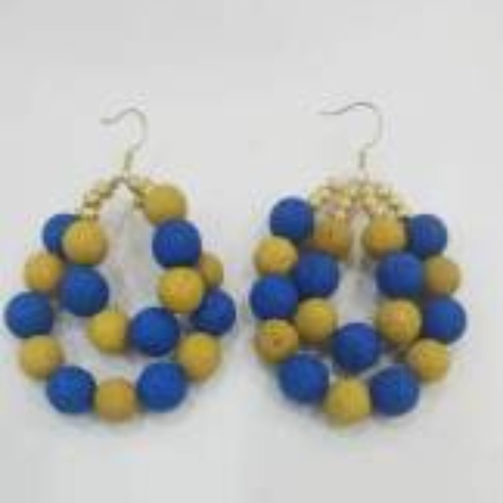 Royal Blue and Gold Lava Bead Drop Earrings